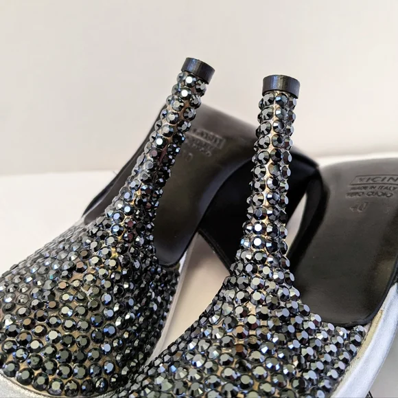 Giuseppe Zanotti Black Crystal Embellished Satin Slingback Pumps - Picture 10 of 16